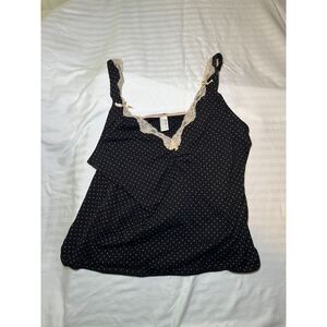 Avenue Body Womens Cami Top Black Polka Dot Lace Trim Adjustable Straps 14/16